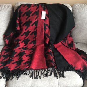 Black and red fringe shawl/wrap with houndstooth print.